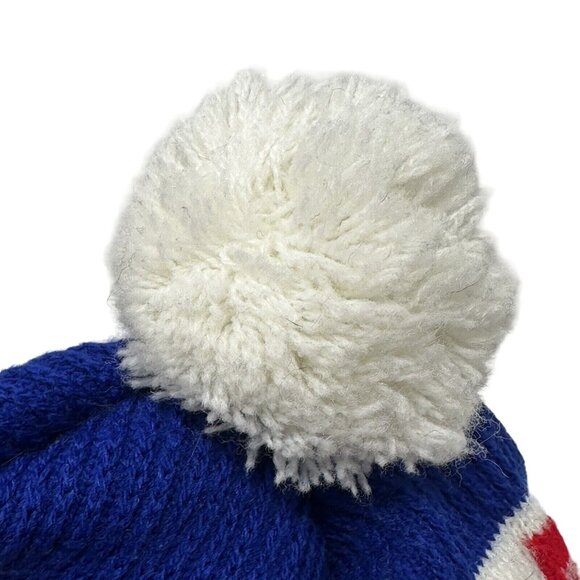 Vintage Knit Beanie Pom Pom Miracle Red White Blue Hat Letter M Winter - Picture 8 of 8